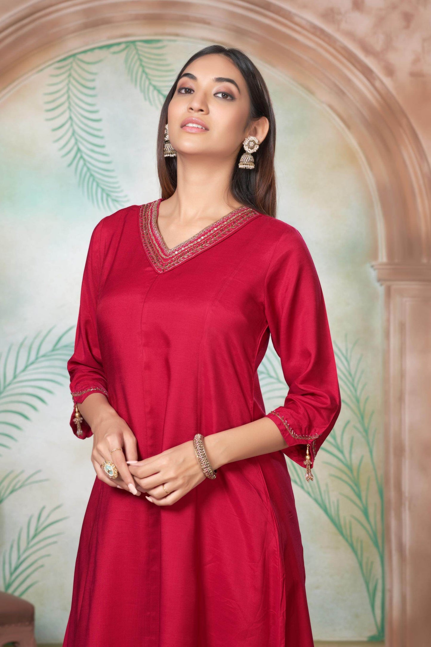 Shikha Muslin Fuschia & Mustard Kurta Set with Dupatta - Women's Ethnic Wear | Festive Ready Cotton Kurta Suit