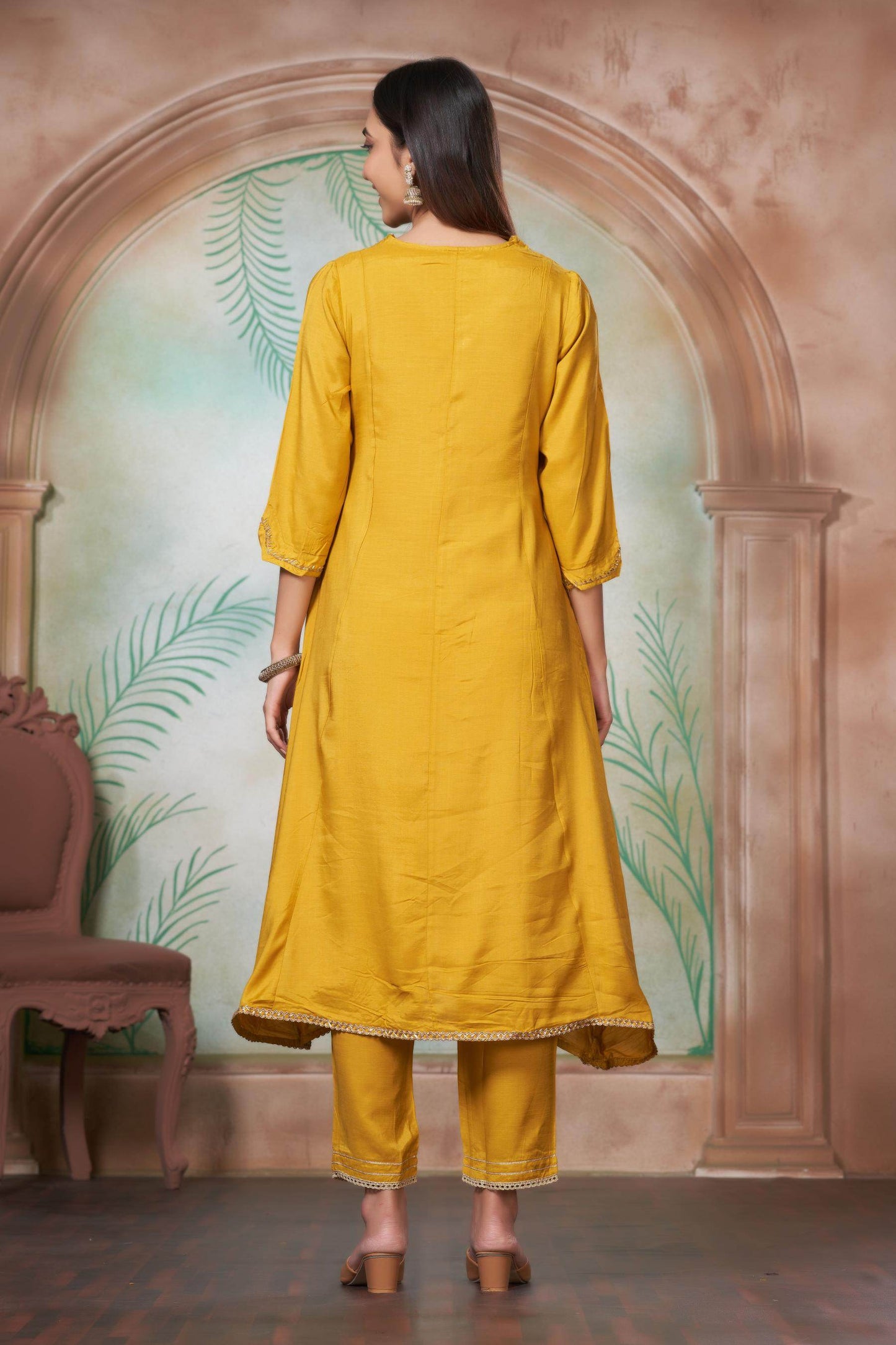 Shikha Muslin Fuschia & Mustard Kurta Set with Dupatta - Women's Ethnic Wear | Festive Ready Cotton Kurta Suit