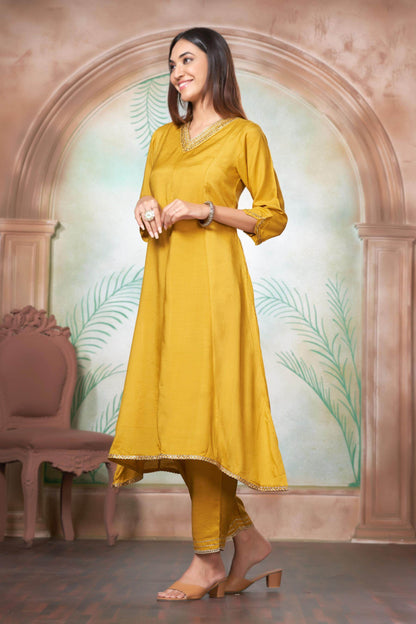 Shikha Muslin Fuschia & Mustard Kurta Set with Dupatta - Women's Ethnic Wear | Festive Ready Cotton Kurta Suit