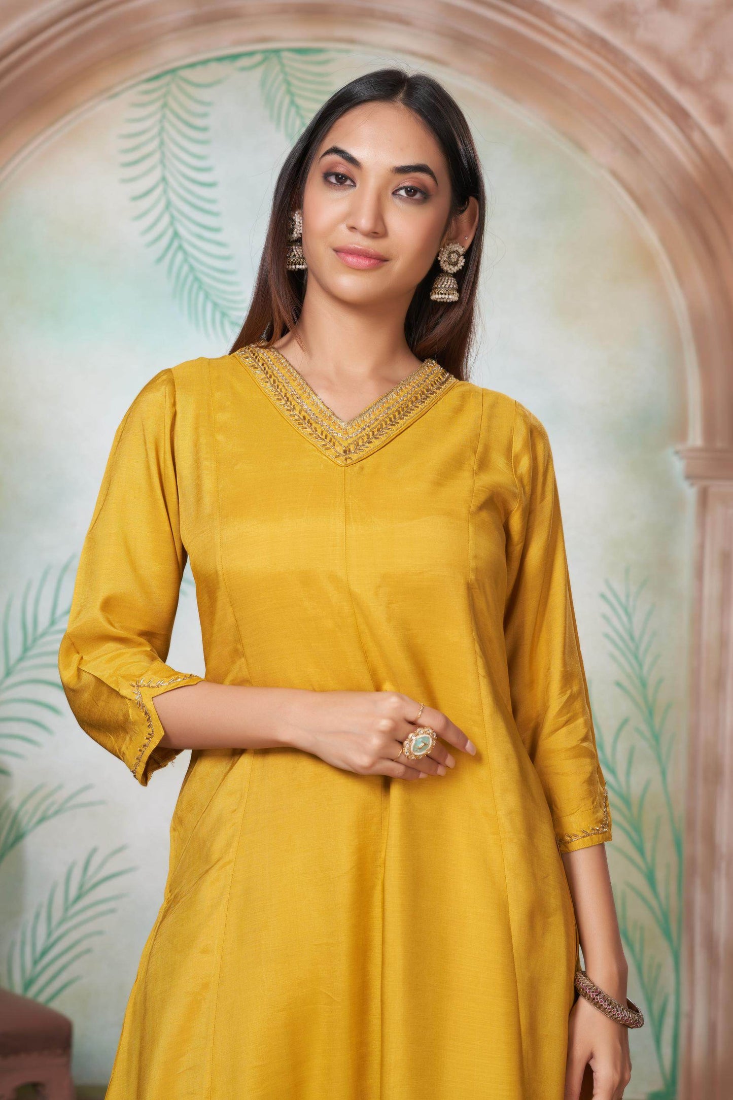 Shikha Muslin Fuschia & Mustard Kurta Set with Dupatta - Women's Ethnic Wear | Festive Ready Cotton Kurta Suit