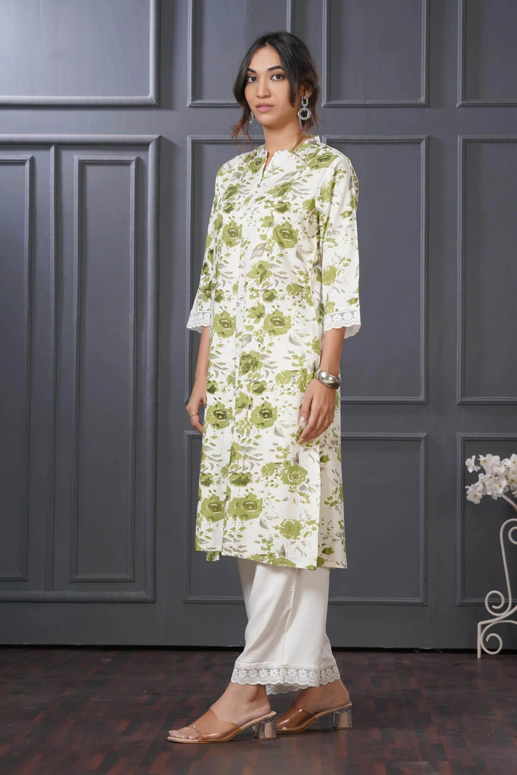 BulBul Lily Green & Purple Floral Printed Rayon Kurta Set for Women | Elegant Ethnic Wear with Dupatta - warehousetech13