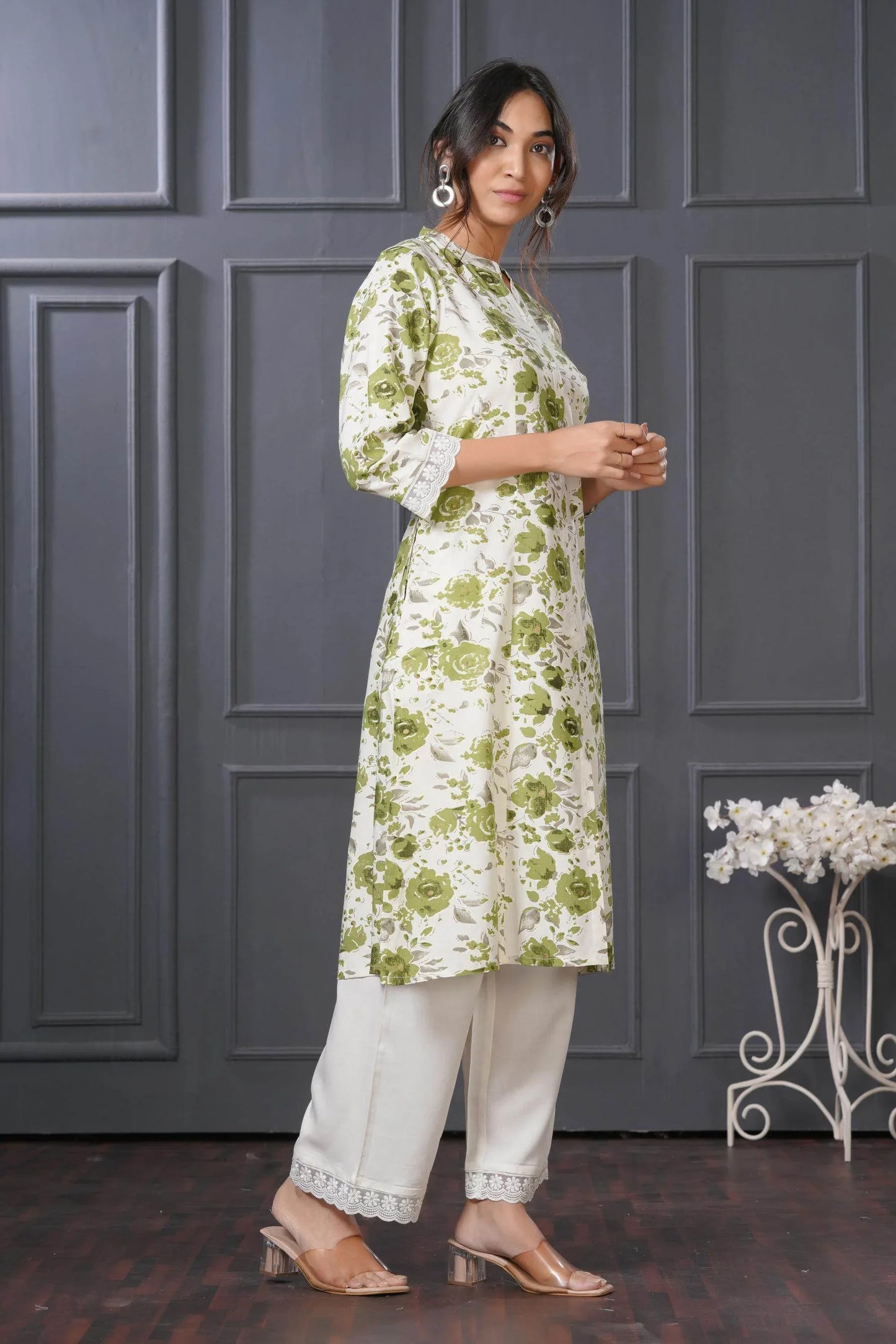 BulBul Lily Green & Purple Floral Printed Rayon Kurta Set for Women | Elegant Ethnic Wear with Dupatta - warehousetech13