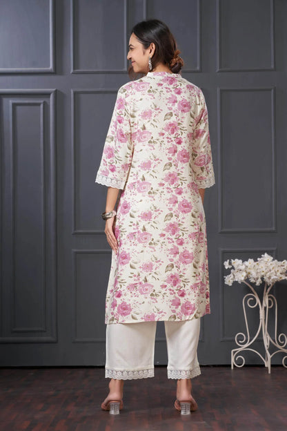 BulBul Lily Green & Purple Floral Printed Rayon Kurta Set for Women | Elegant Ethnic Wear with Dupatta - warehousetech13