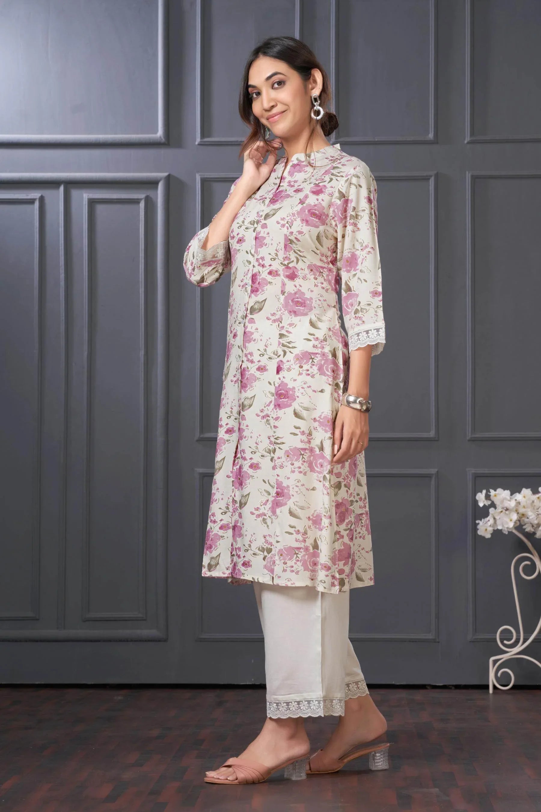 BulBul Lily Green & Purple Floral Printed Rayon Kurta Set for Women | Elegant Ethnic Wear with Dupatta - warehousetech13
