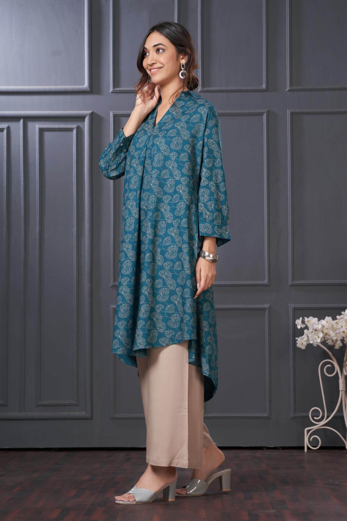 BulBul Lily Teal & Green Printed Rayon Kurta Set for Women | Stylish Ethnic Wear | Comfortable Daily & Festive Outfit - warehousetech13