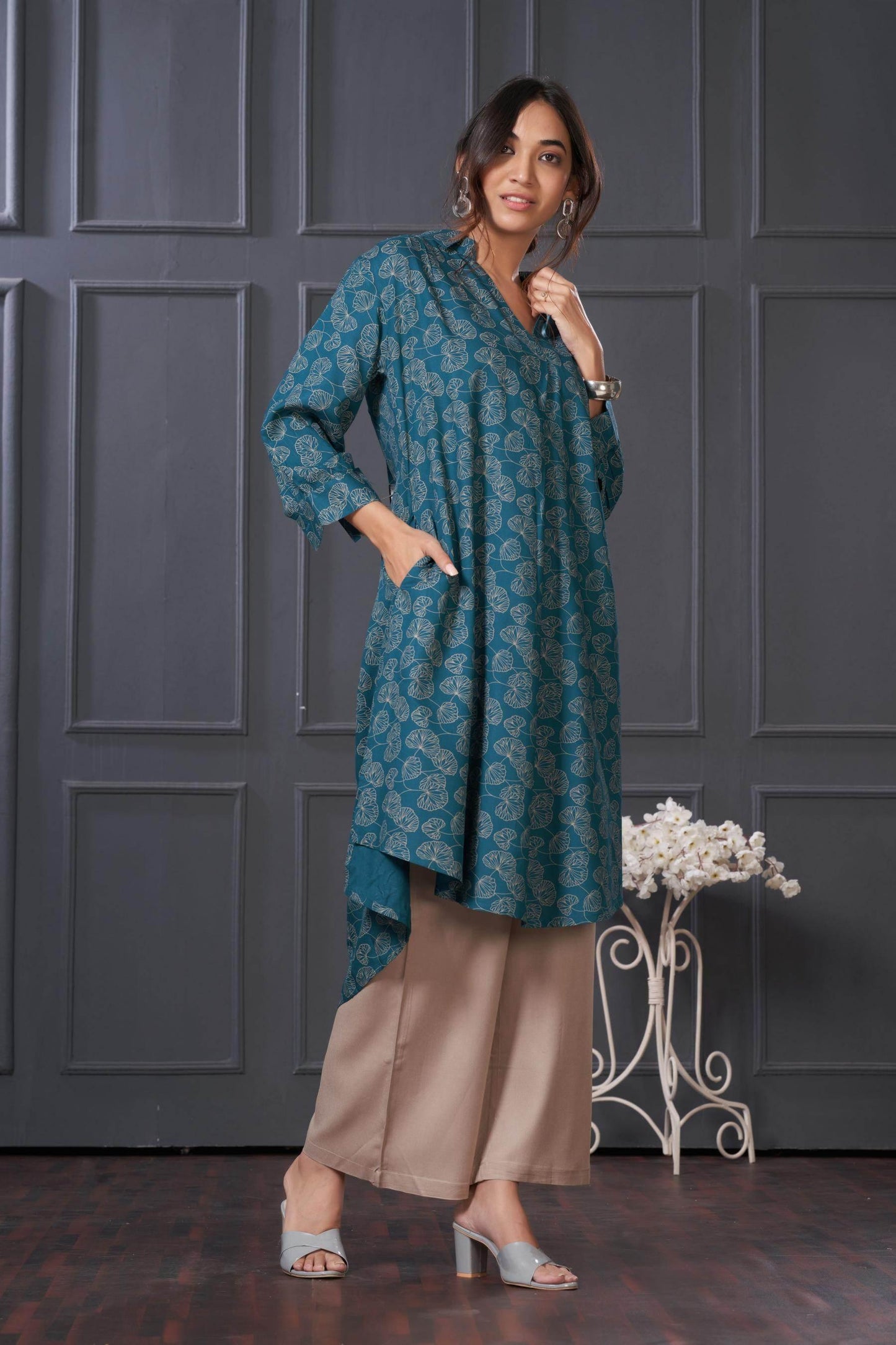 BulBul Lily Teal & Green Printed Rayon Kurta Set for Women | Stylish Ethnic Wear | Comfortable Daily & Festive Outfit - warehousetech13