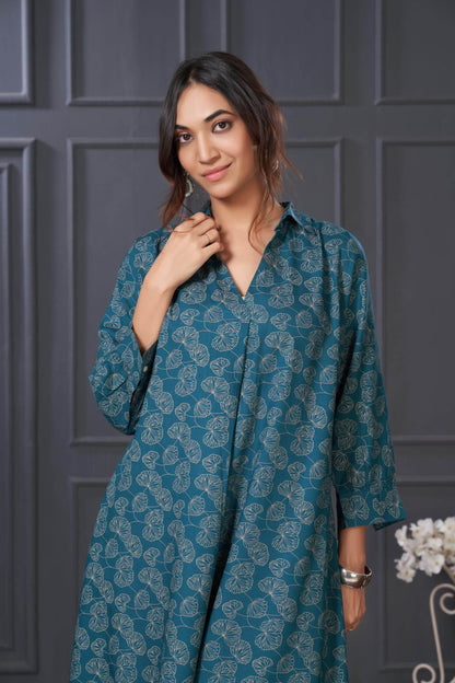 BulBul Lily Teal & Green Printed Rayon Kurta Set for Women | Stylish Ethnic Wear | Comfortable Daily & Festive Outfit - warehousetech13