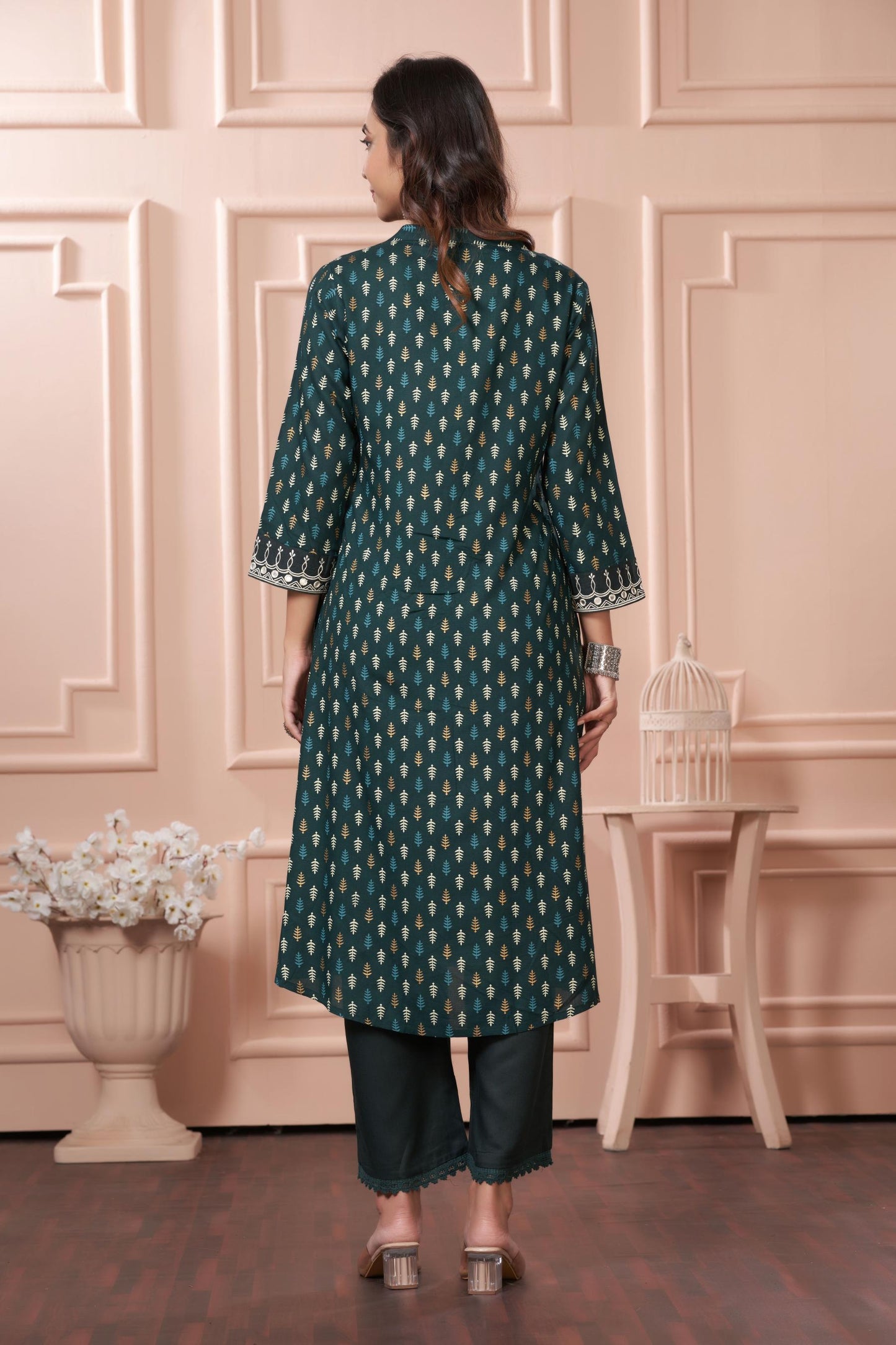 BulBul Lily Wine & Green Printed Rayon Kurta Set for Women | Elegant Ethnic Wear with Dupatta