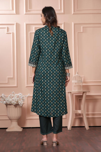 BulBul Lily Wine & Green Printed Rayon Kurta Set for Women | Elegant Ethnic Wear with Dupatta