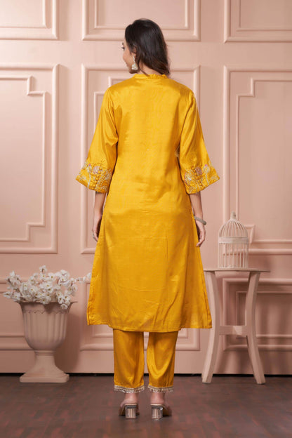 Kuhu Green & Mustard Viscose Kurta Set with Dupatta - Festive Ethnic Wear