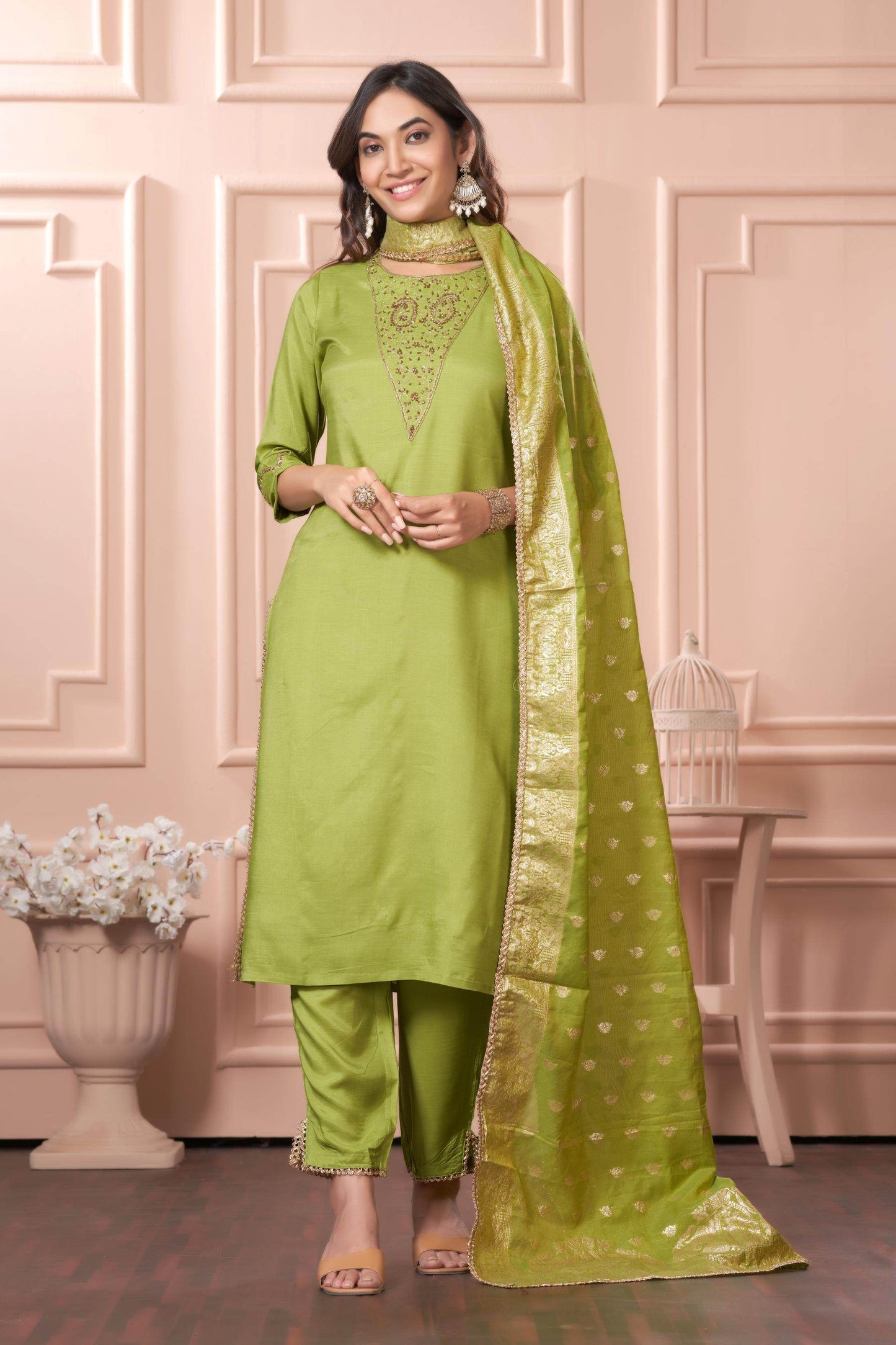 Adab Muslin Teal & Green Kurta Set with Dupatta | Ethnic Wear for Women