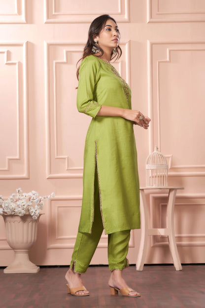 Adab Muslin Teal & Green Kurta Set with Dupatta | Ethnic Wear for Women