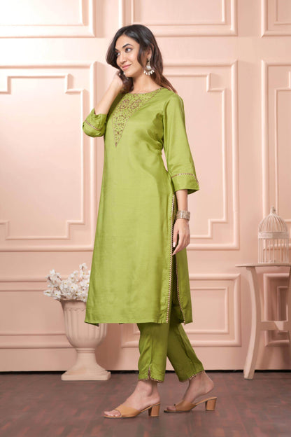 Adab Muslin Teal & Green Kurta Set with Dupatta | Ethnic Wear for Women