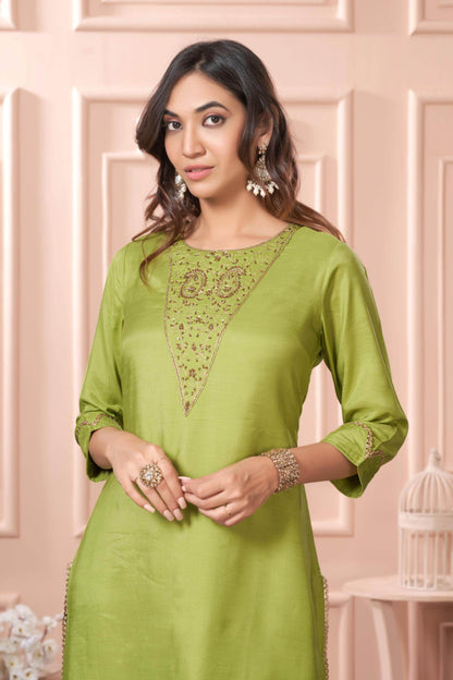 Adab Muslin Teal & Green Kurta Set with Dupatta | Ethnic Wear for Women