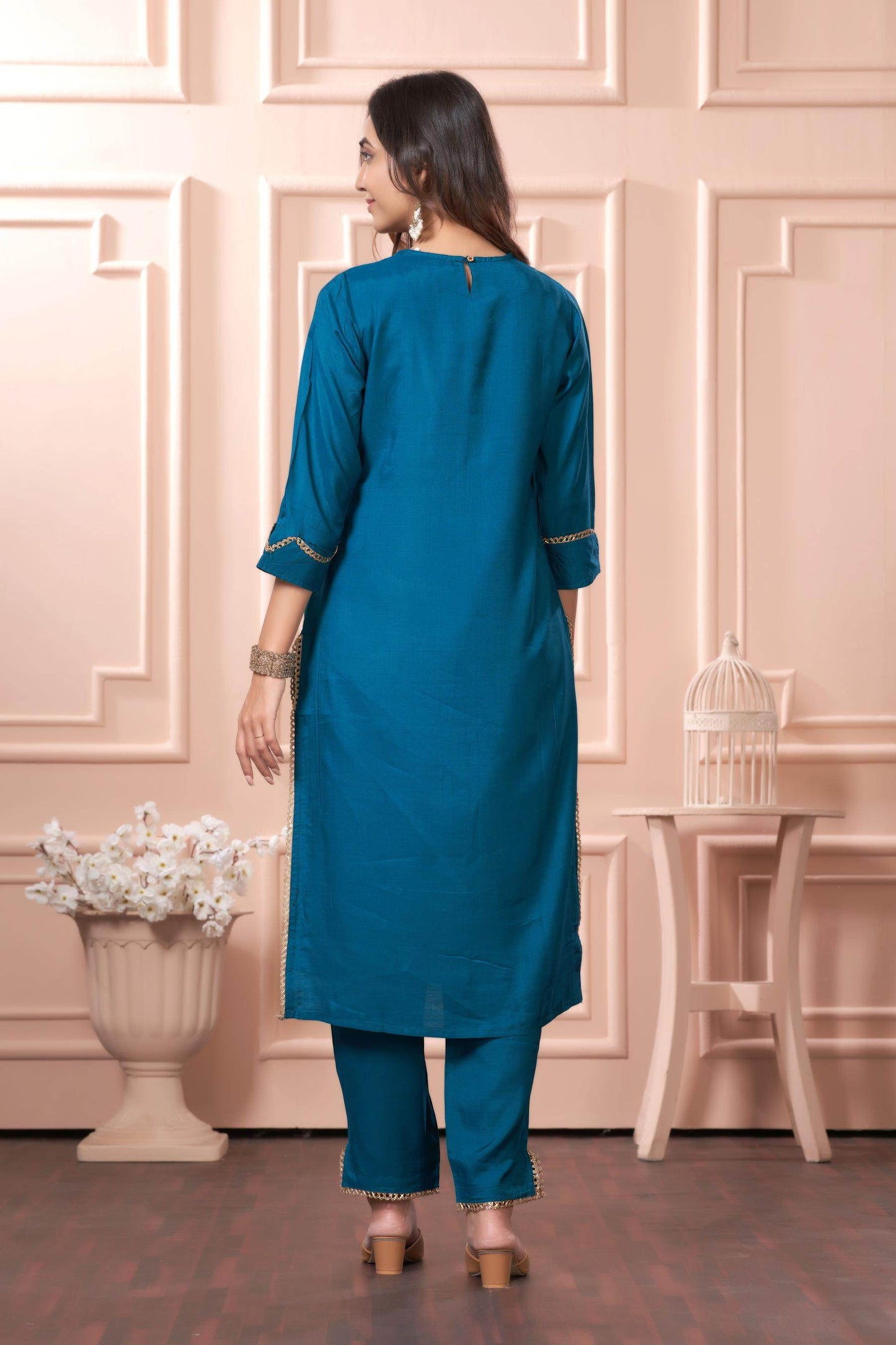 Adab Muslin Teal & Green Kurta Set with Dupatta | Ethnic Wear for Women