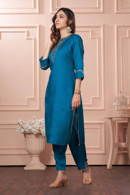Adab Muslin Teal & Green Kurta Set with Dupatta | Ethnic Wear for Women