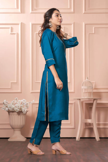 Adab Muslin Teal & Green Kurta Set with Dupatta | Ethnic Wear for Women