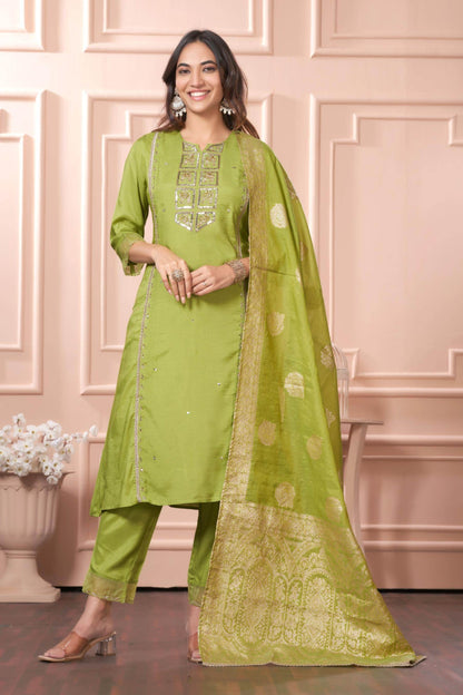 Women's Nafisa Viscose Teal Green Kurta Set with Dupatta - Elegant Ethnic Wear for Festive & Casual Occasions