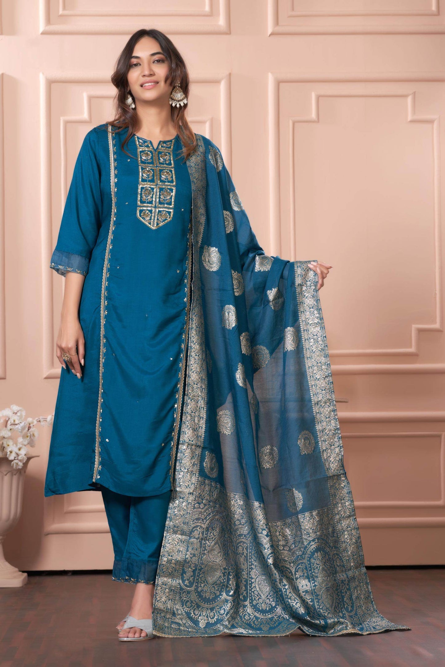 Women's Nafisa Viscose Teal Green Kurta Set with Dupatta - Elegant Ethnic Wear for Festive & Casual Occasions