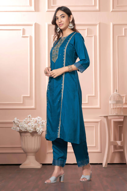 Women's Nafisa Viscose Teal Green Kurta Set with Dupatta - Elegant Ethnic Wear for Festive & Casual Occasions