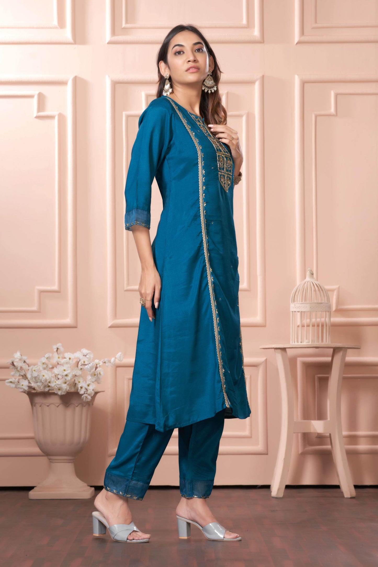 Women's Nafisa Viscose Teal Green Kurta Set with Dupatta - Elegant Ethnic Wear for Festive & Casual Occasions