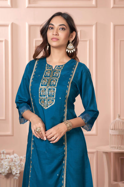 Women's Nafisa Viscose Teal Green Kurta Set with Dupatta - Elegant Ethnic Wear for Festive & Casual Occasions