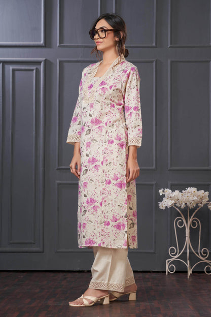 BulBul Hazel Purple & Pink Floral Printed Cotton Kurta Set – Lightweight, Breathable Ethnic Wear for Women