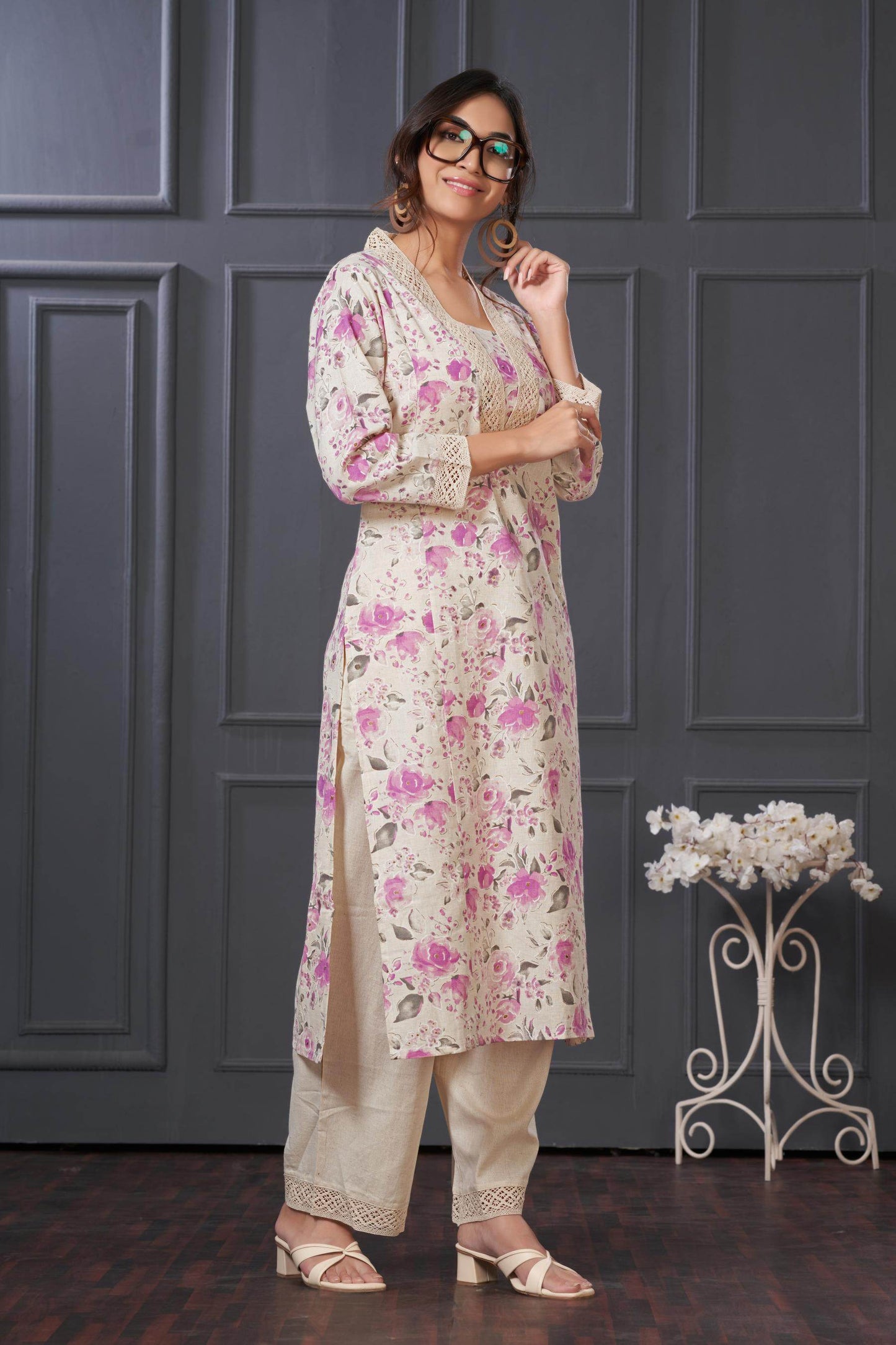 BulBul Hazel Purple & Pink Floral Printed Cotton Kurta Set – Lightweight, Breathable Ethnic Wear for Women