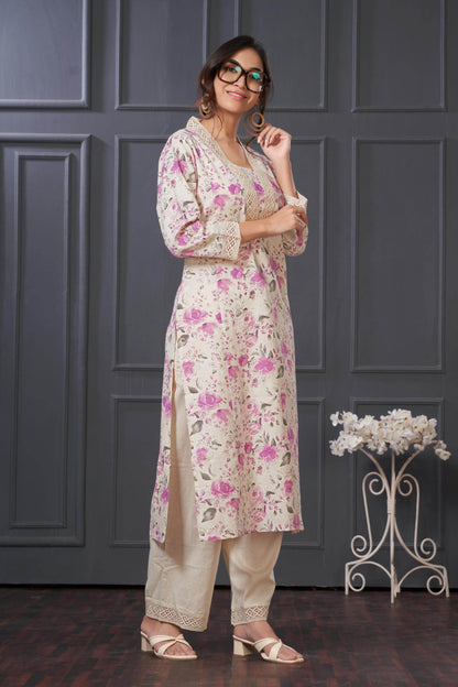 BulBul Hazel Purple & Pink Floral Printed Cotton Kurta Set – Lightweight, Breathable Ethnic Wear for Women