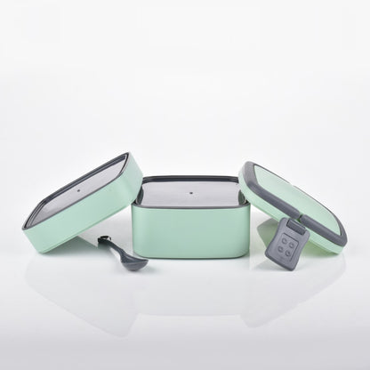 Green Double-Layer Stackable Lunch Box with Carry Handle & Included Spoon