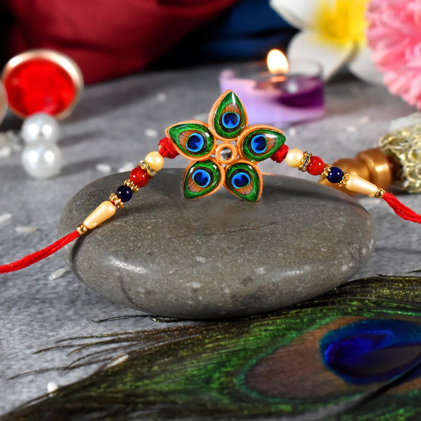 Designer Mor Pankh Rakhi In Star Shape - warehousetech13