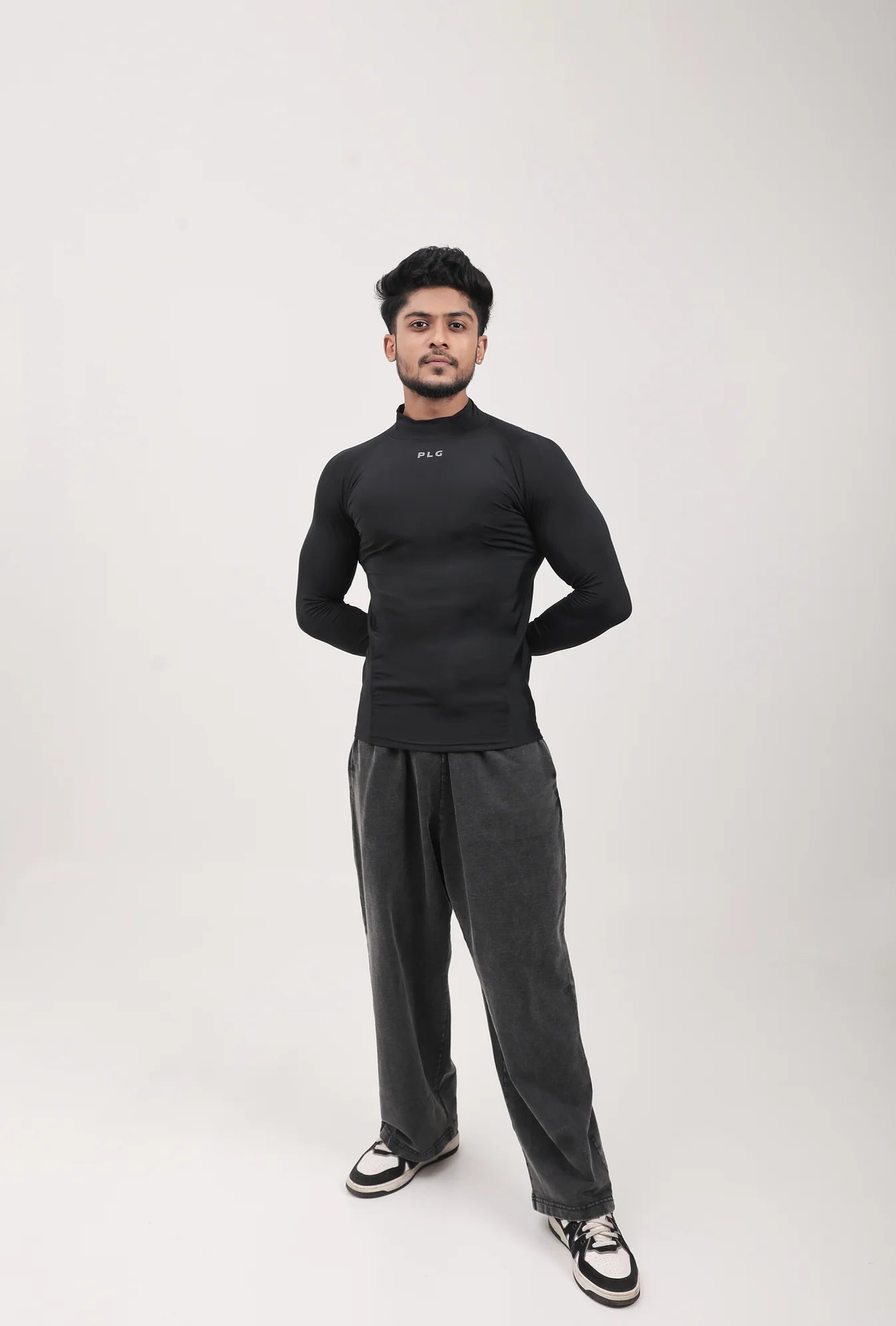 LONG SLEEVE HIGH - SPANDEX COMPRESSION TOP BLACK & GREY