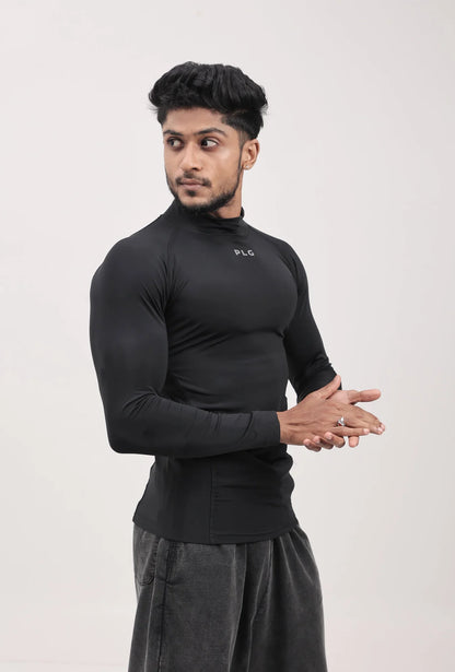 LONG SLEEVE HIGH - SPANDEX COMPRESSION TOP BLACK & GREY