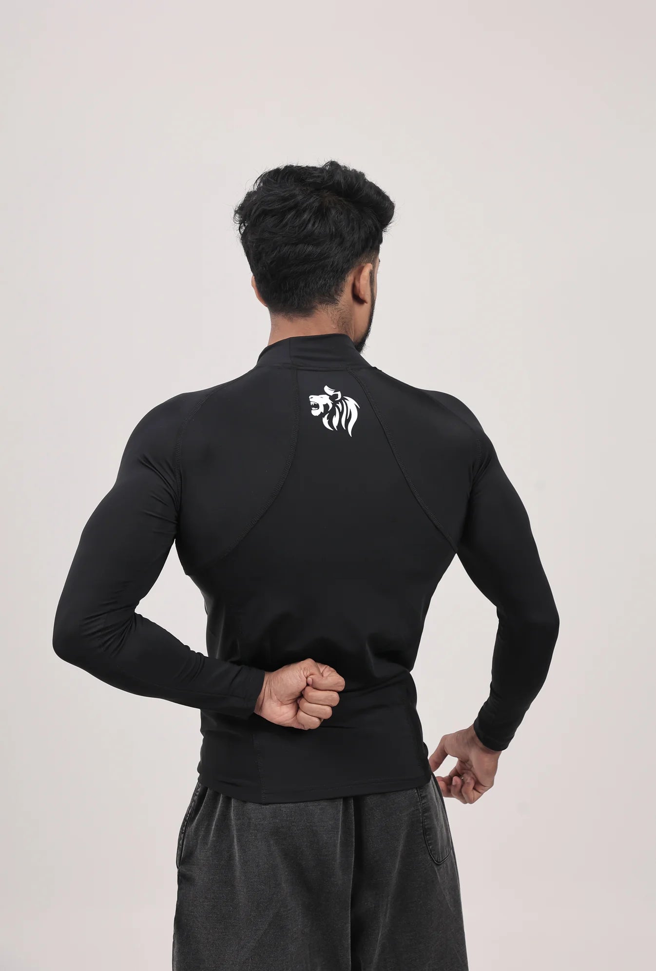 LONG SLEEVE HIGH - SPANDEX COMPRESSION TOP BLACK & GREY