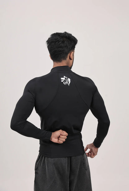 LONG SLEEVE HIGH - SPANDEX COMPRESSION TOP BLACK & GREY