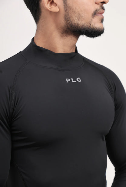 LONG SLEEVE HIGH - SPANDEX COMPRESSION TOP BLACK & GREY