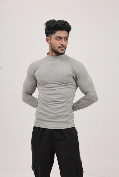 LONG SLEEVE HIGH - SPANDEX COMPRESSION TOP BLACK & GREY