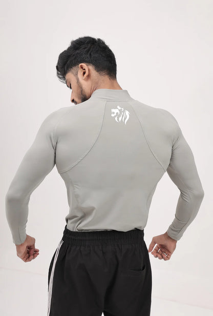 LONG SLEEVE HIGH - SPANDEX COMPRESSION TOP BLACK & GREY