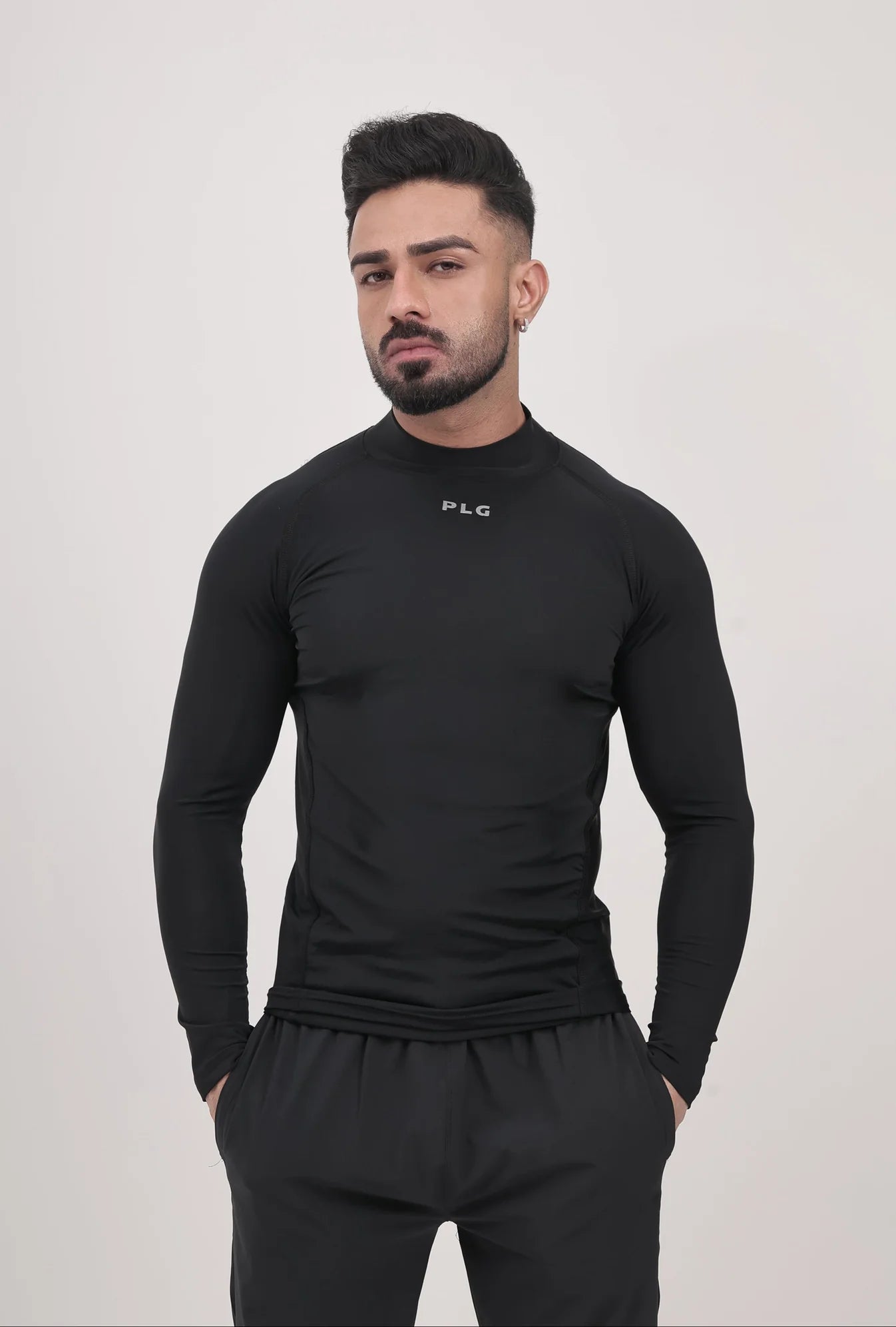 LONG SLEEVE HIGH - SPANDEX COMPRESSION TOP BLACK & GREY