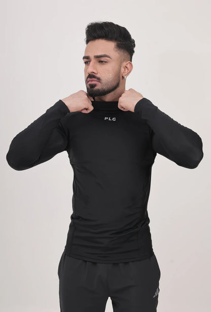 LONG SLEEVE HIGH - SPANDEX COMPRESSION TOP BLACK & GREY