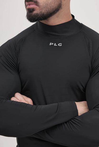 LONG SLEEVE HIGH - SPANDEX COMPRESSION TOP BLACK & GREY