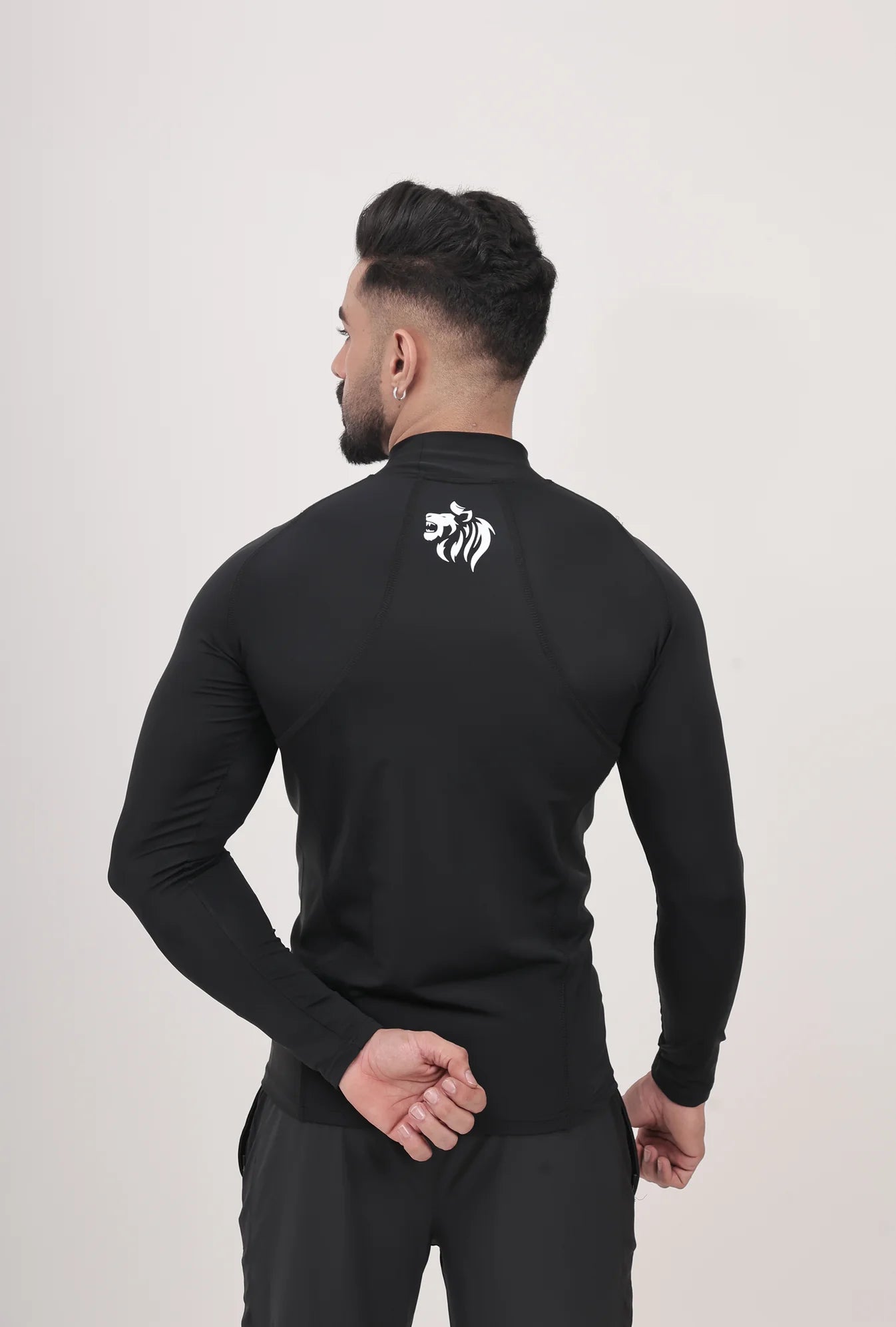 LONG SLEEVE HIGH - SPANDEX COMPRESSION TOP BLACK & GREY