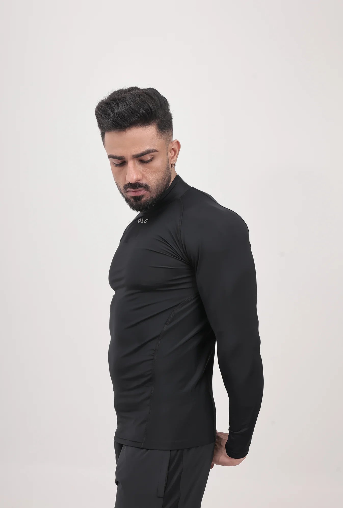 LONG SLEEVE HIGH - SPANDEX COMPRESSION TOP BLACK & GREY