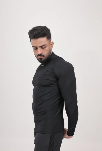 LONG SLEEVE HIGH - SPANDEX COMPRESSION TOP BLACK & GREY