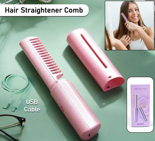 Rechargeable Mini Hair Straightener Travel Portable Usb Charging Cordless Hair Straightener Bursh Three Temperature Adjustments Flat Iron Comb (1 Pc)