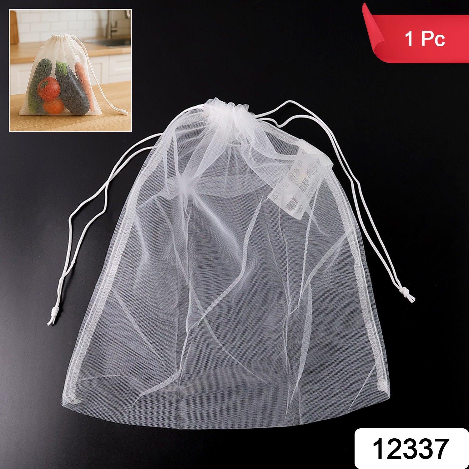 Reusable Transparent Drawstring Mesh Storage Bag (1 Pc) - warehousetech13