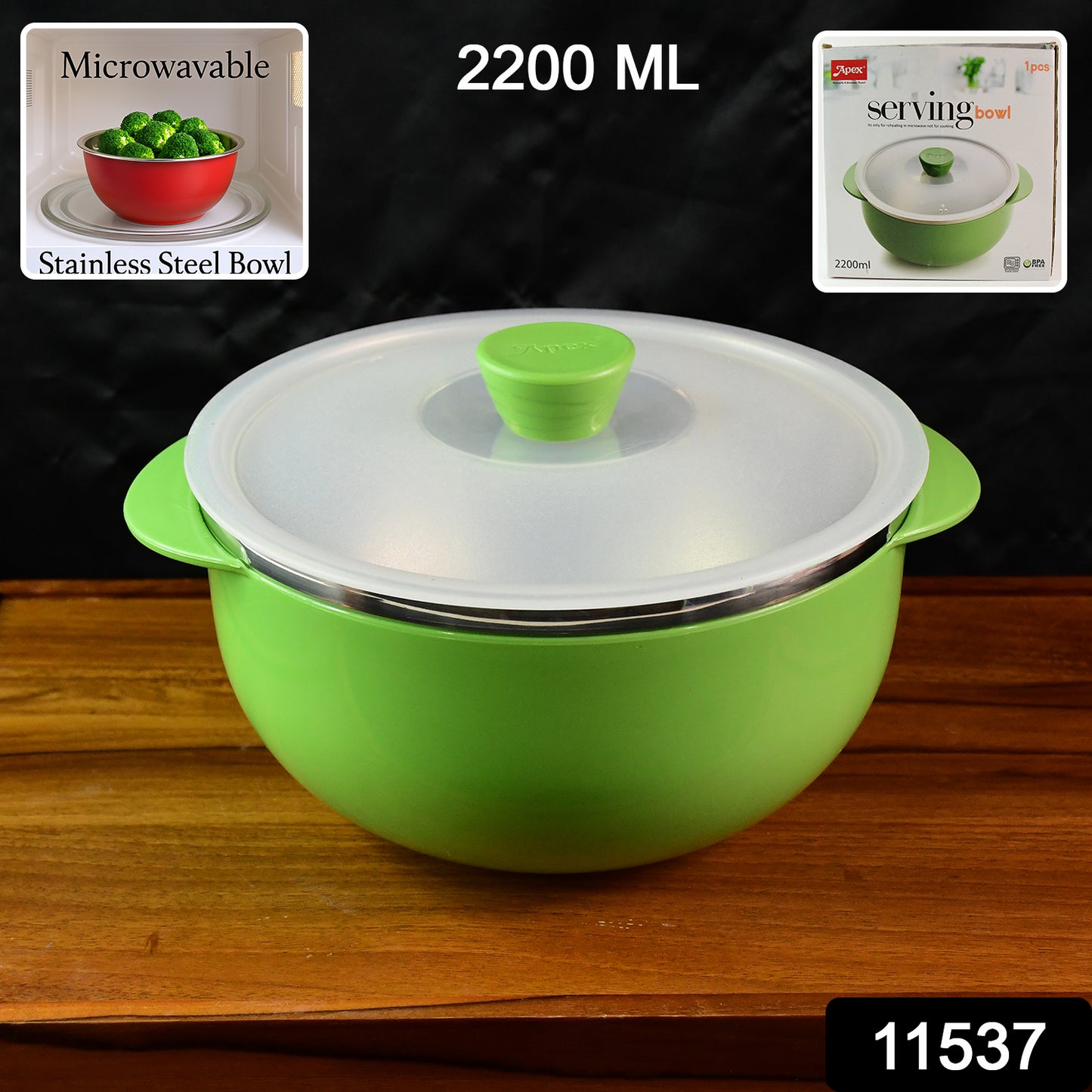 2200ml Microwave-Safe Plastic Bowl with Lid by Apex - For Reheating, Serving & Storing Food (1-Piece)