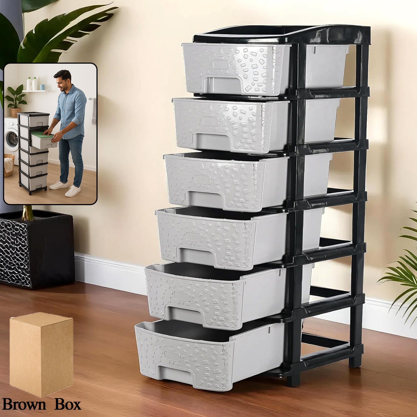 6-layer Heavy-duty Plastic Drawer Organizer Cabinet With Stone Texture Drawers - warehousetech13