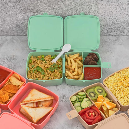 5787 Double-layer Square Lunch Box With Spoon 4 Compartment Tiffin Push Lock Plastic Tiffin Box For Travelling School Kids Office Exclusive Home - warehousetech13