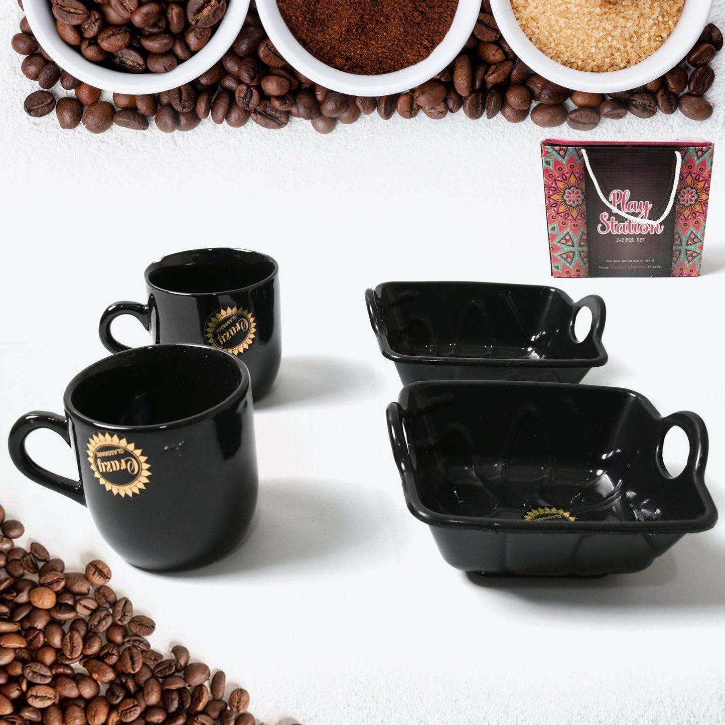 Play Station Ceramic Tea Cups- Mug Set With Handle (4 Pcs Set) - warehousetech13